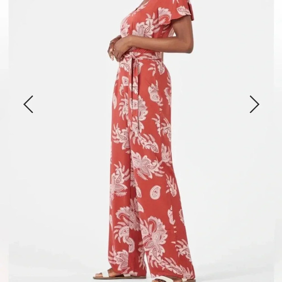 Just Fab Women’s Flutter Sleeve Jumpsuit V neck size XL color Tandoori spice - Picture 4 of 14
